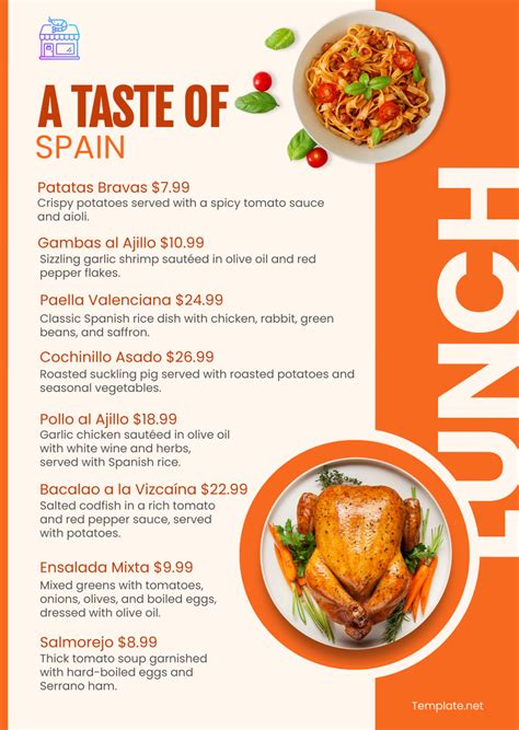 Image result for Spanish Menu Examples