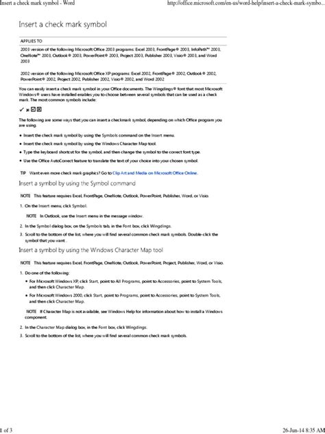 Insert A Check Mark Symbol - Word | PDF | Microsoft Office | Microsoft Excel