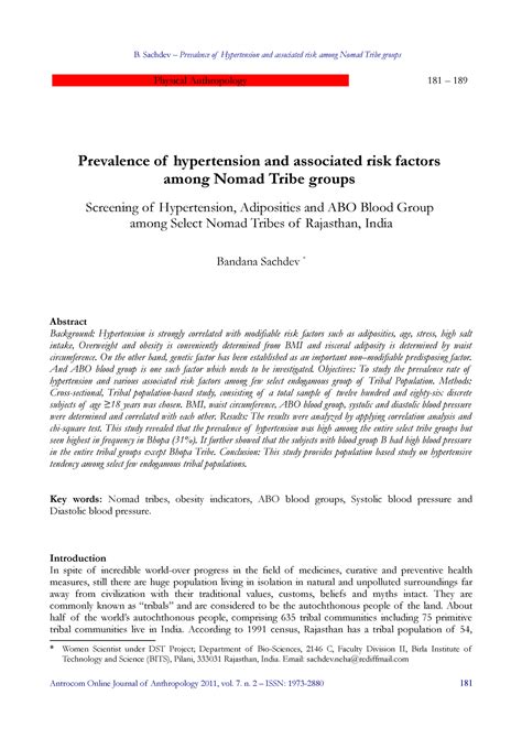 Article 4 - lecture notes - Physical Anthropology 181 – 189 Prevalence ...