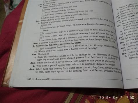 pls give question answer of chapter 10 refraction and Dispersion of ...