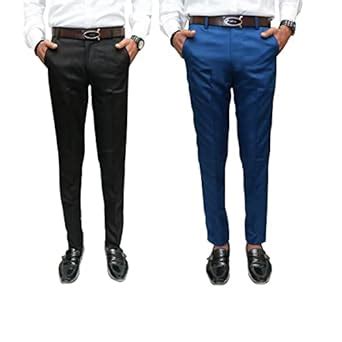 Buy Mens Slim Fit Formal Trouser for Men (Pack of 2) (32, Black Blue ...