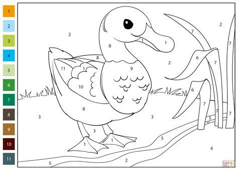 Duck Color by Number coloring page | Free Printable Coloring Pages