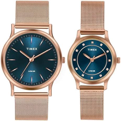 TIMEX Analog Watch for Couple with Teal Round Dial & Rose Gold ...