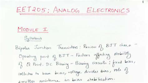 EET205: Analog Electronics Module I - BJT Biasing & Stability Notes ...