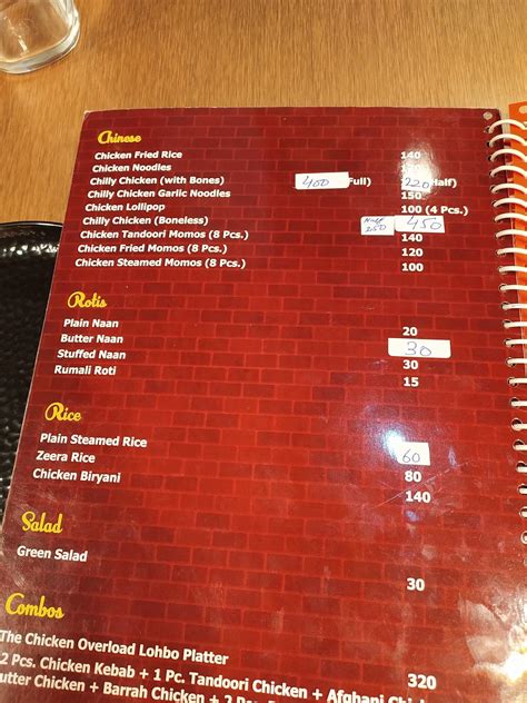 Menu at Brick Oven, Jammu