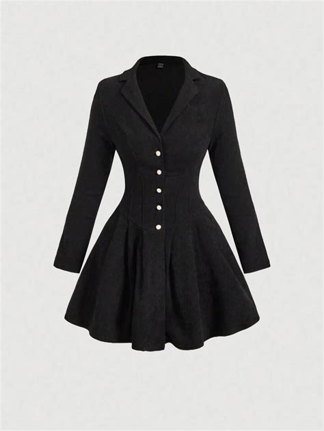 SHEIN MOD Vintage Coin Design Black Long Sleeve Bodycon Dress For Women ...