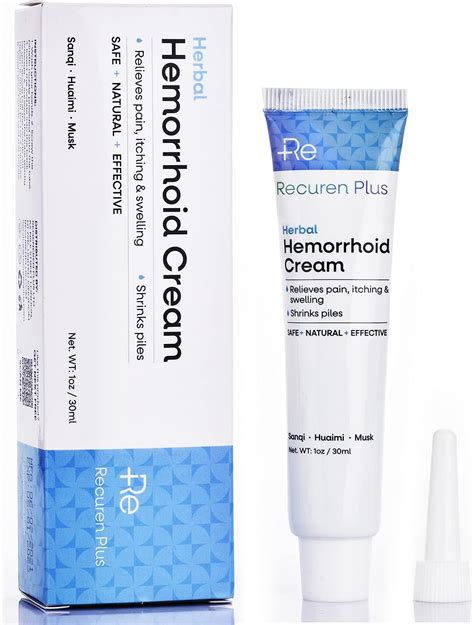 Recuren Plus Natural Herbal Hemorrhoid Cream with 4 Nozzles, Piles Treatment, Hemorrhoids ...