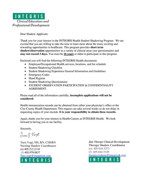 2020-2026 Form OK INTEGRIS Health Student Shadow Application - Blank ...