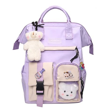 Pastel Teddy Bear Backpack Girl Waterproof Candy Colors High School ...