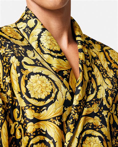 Barocco Silk Robe Black,Print | VERSACE