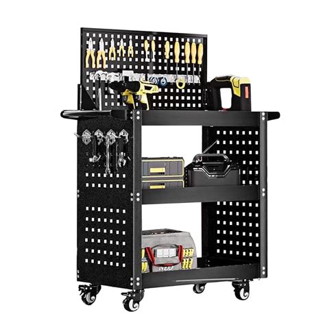 Rolling Tool Cart, 3 Tier Heavy Duty Mechanic Tool Storage Rack Side ...