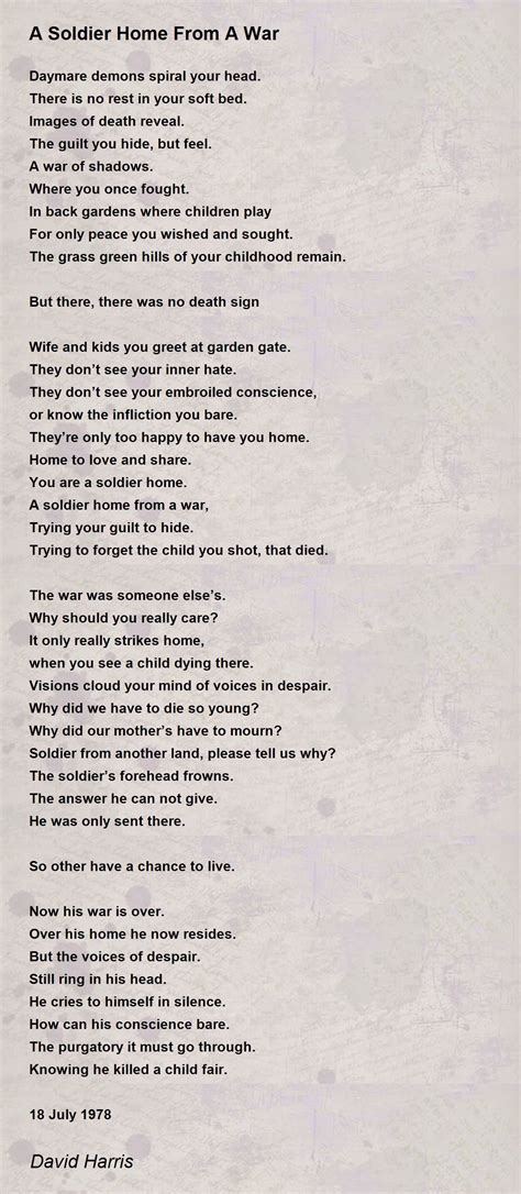 A Soldier Home From A War Poem by David Harris - Poem Hunter