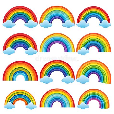 Set of Different Shapes of Rainbows on White Stock Illustration ...
