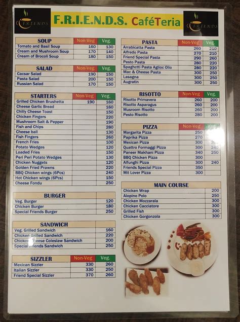 Menu at FRIENDS Cafeteria, Kolkata