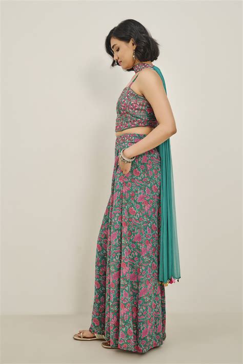 Buy Teal Ishq Palazzo Set Online for Women from AND India F25R1043P_TEAL