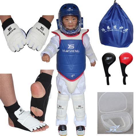 成人儿童加厚跆拳道护具十件套 面罩头盔送护具包手套脚套护齿-阿里巴巴