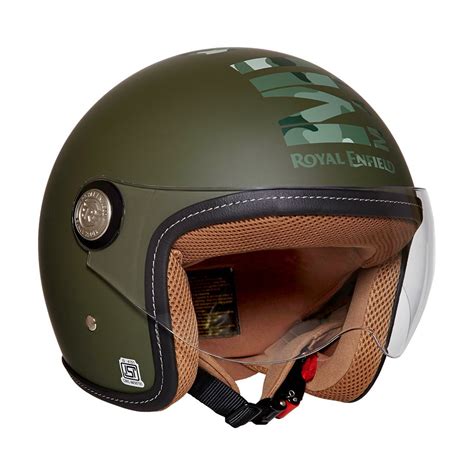 Royal Enfield Jet Open Face Helmet with Clear Visor Battle Green, Size ...