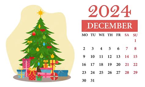 Calendario mensual de diciembre de 2024 con un árbol de Navidad ...