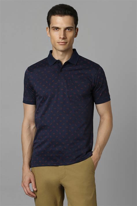 Buy Men Navy Print Polo Neck T-shirt Online - 39624108 | Louis Philippe
