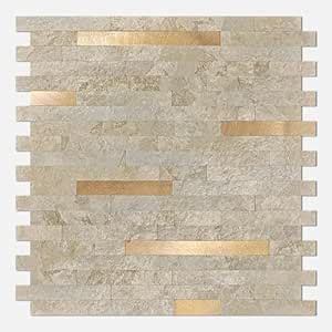 KASARO Peel and Stick Backsplash Tiles with Golden Embellished Stripes ...