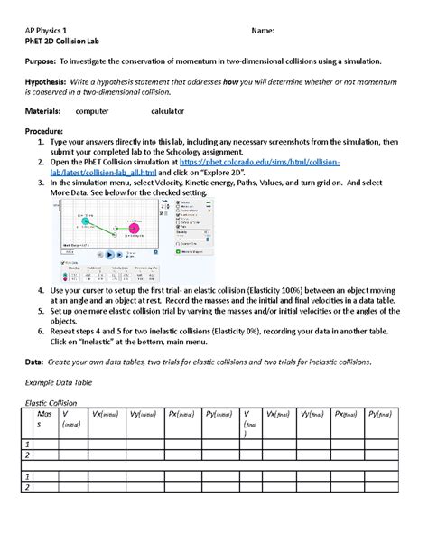 Ph ET 2D Collision Lab - this is work for physics - AP Physics 1 Name ...