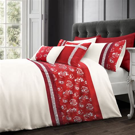 Geneva Faux Silk Diamanté Red Duvet Cover Set | Linens Online