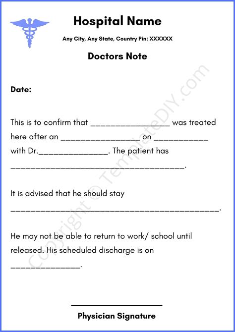 Printable Emergency Room Real Doctors Note For Work