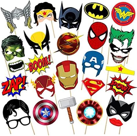 Party Propz Superhero Theme Birthday Photobooth Props - Set of 17 ...