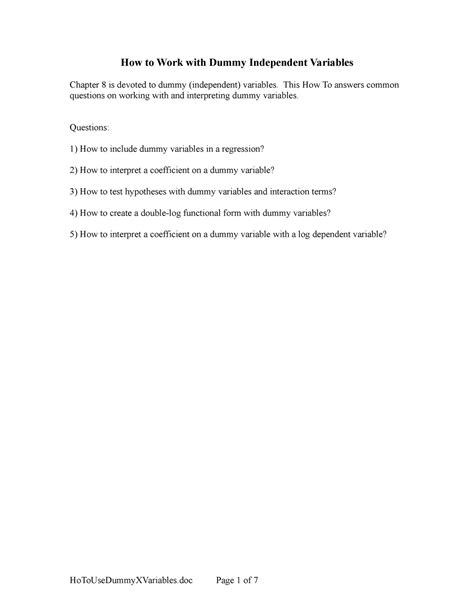 Howtousedummyxvariables - How to Work with Dummy Independent Variables ...