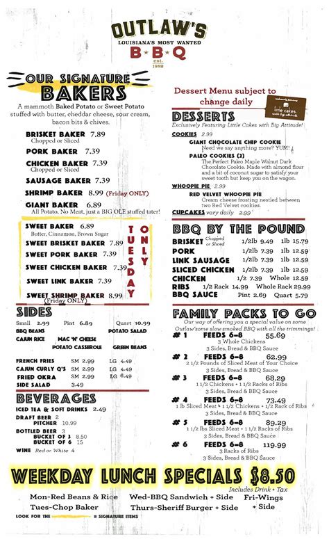 Menu at Outlaws BBQ-Alexandria, LA, Alexandria