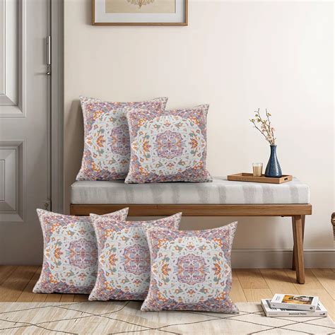 Floral Medallion Cream Rug Design Cushion Cover