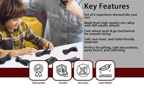 Umadiya® Black Super Hero Mini Metal Die Cast Car Set of 6, Free Wheel ...