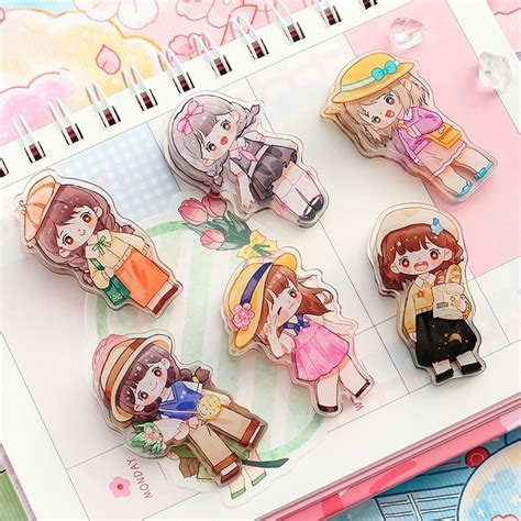女の子系クリップ きらきら生活シリーズ 6種類 海外製 かわいい 明るい女の子たちのクリップ アクリル素材 チェキ レトロファッション ...