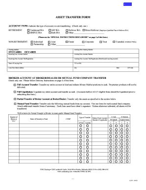 Fillable Online Reset Form ASSET TRANSFER FORM ACCOUNT TYPE: Indicate ...