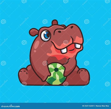 Cute Hippopotamus Eating Watermelon. Isolated Cartoon Animal ...
