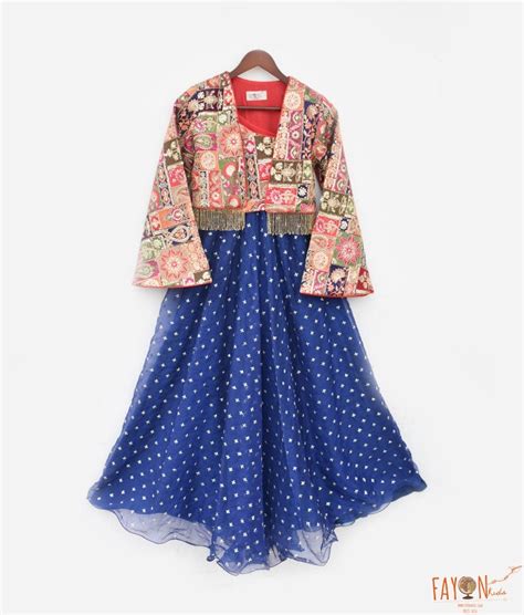 Buy Multi Coloured Embroidered Jacket with Top and Sharara for Girls ...