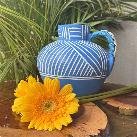 Azure Drift: Terracotta Flower Vase in Coastal Blue & White – Hello ...