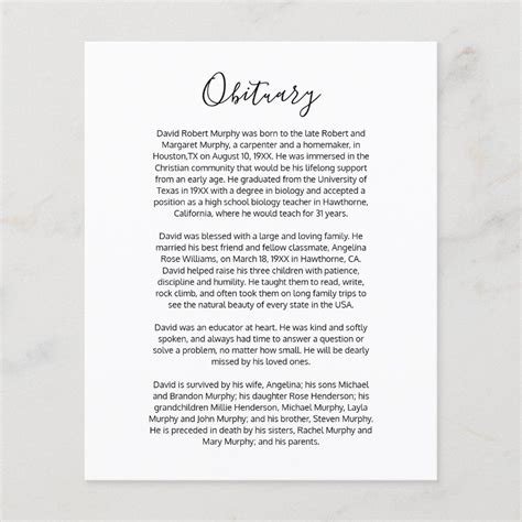 Simple Obituary Insert Card | Zazzle | Obituaries ideas, Writing a ...