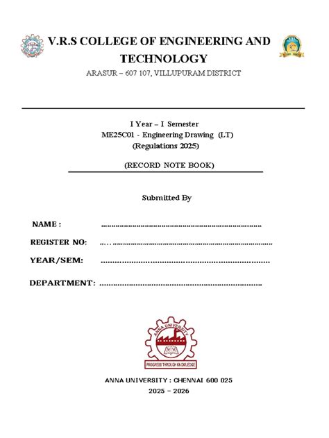 ME25C01 Engineering Drawing Record - I Year I Semester - Studocu