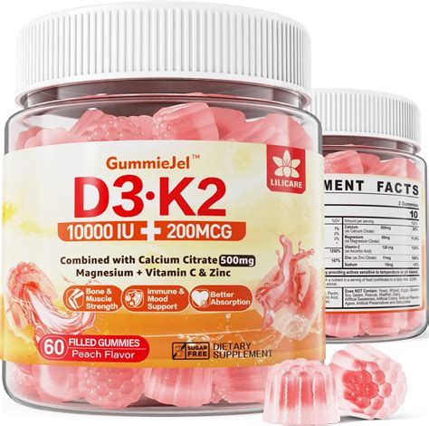 Amazon.com: Sugar-Free Vitamin D3 K2 Filled Gummies 5000IU / 10,000 IU ...