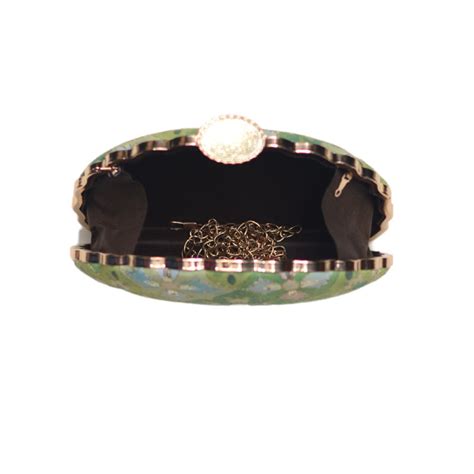 Artklim Green Floral Embroidery D-shape Party Clutch