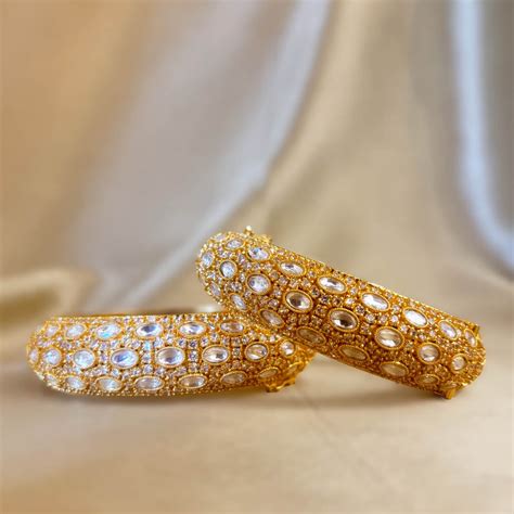 Handcrafted Gold Plated Polki Kada Bangle in 92.5 Silver – Sneha ...