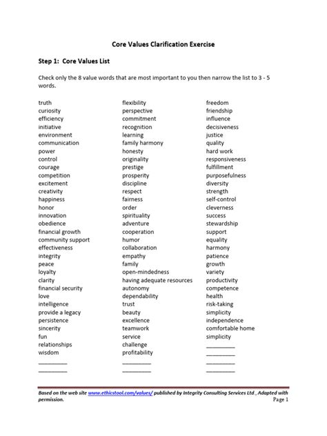 Image result for Core Values Exercise