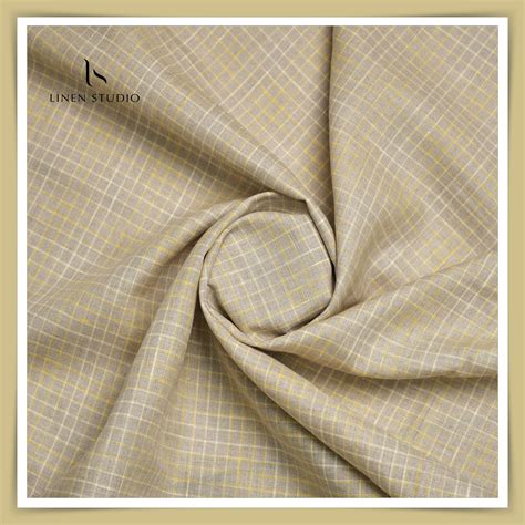 60 Lea European Linen Shirting - Natural With Golden Checks – Linen Studio