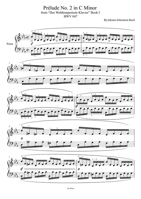 J. S. Bach - Prélude No. 2 BWV 847 in C Minor - With Finger,Original ...