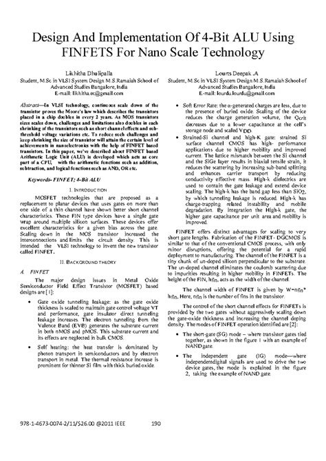 Design and Implementation of FINFET-Based ALU for VLSI Systems - Studocu