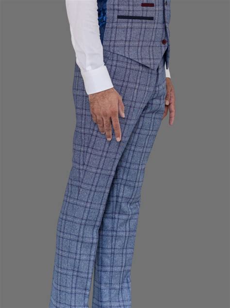 Marc Darcy | Marc Darcy Abbott Men's Blue Tweed Check Trousers - MENSWEARR