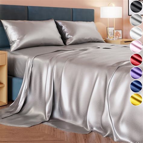 Satin Sheets Queen Size (4 Pieces, 8 Colors), Silky Satin Sheet Set ...