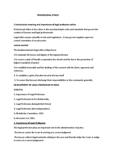 PROFESSIONAL ETHICS 1: Overview of Legal Profession and Ethics - Studocu