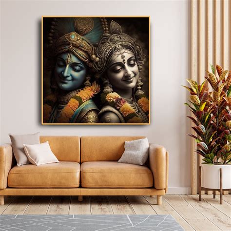 Radha Krishna Yugal Canvas Painting (36 x 36 Inches) - Punam Metalcrafts